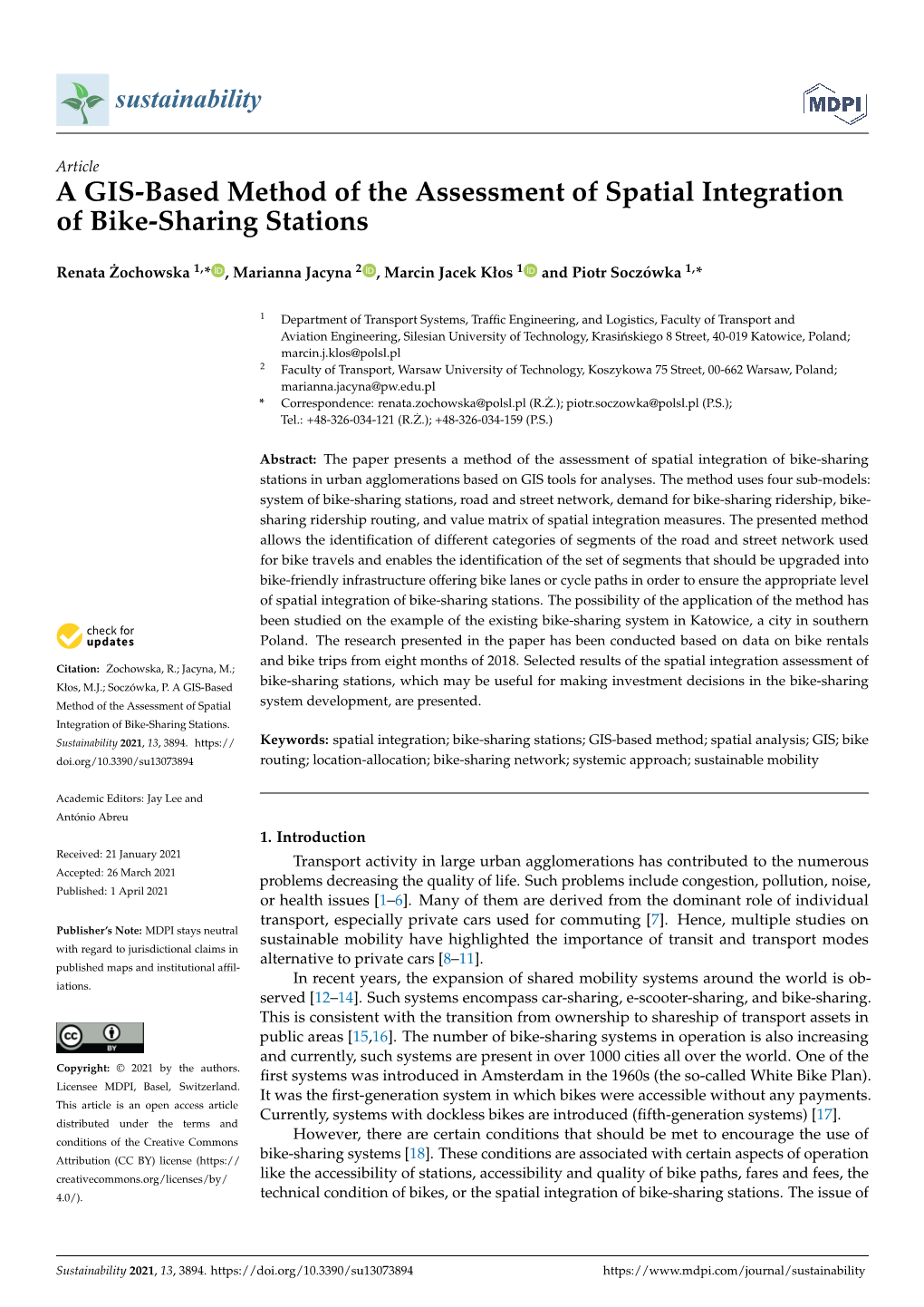 A GIS-Based Method of the Assessment of Spatial Integration of Bike-Sharing Stations
