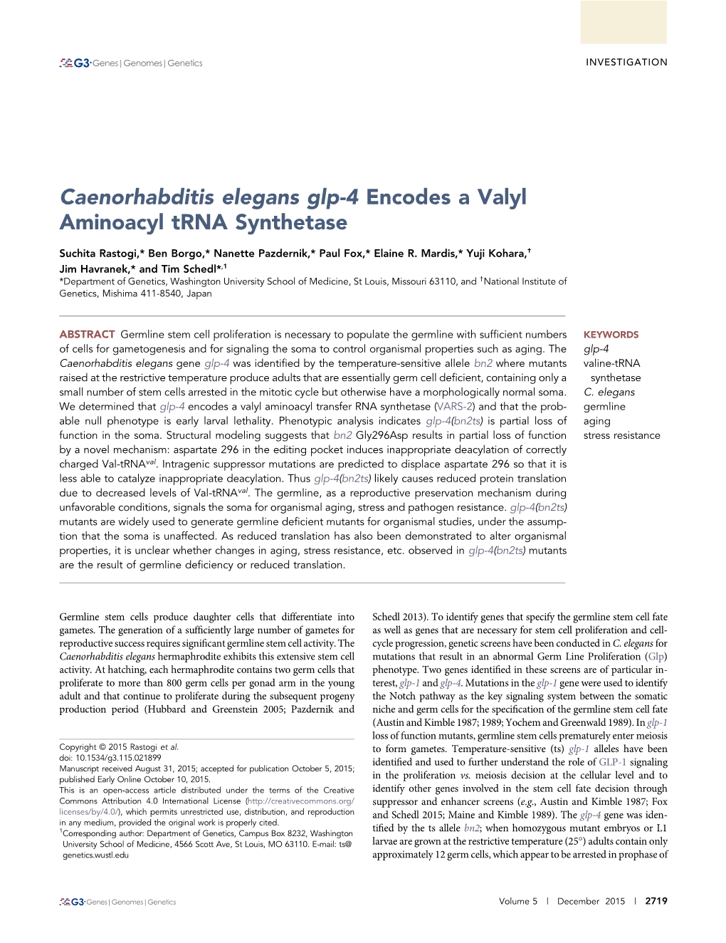 Caenorhabditis Elegans Glp-4 Encodes a Valyl Aminoacyl Trna Synthetase