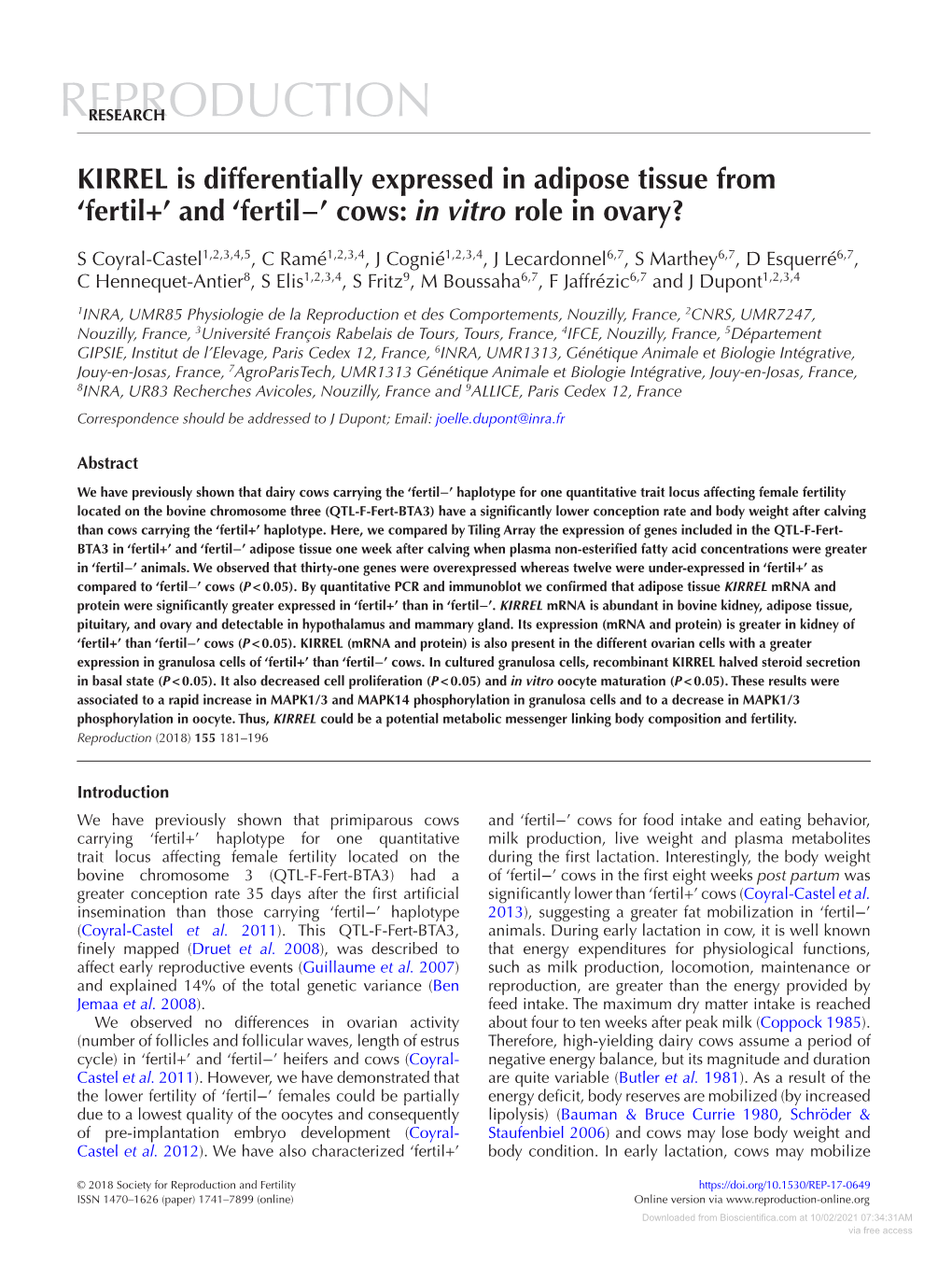 KIRREL Is Differentially Expressed in Adipose Tissue from 'Fertil+'And