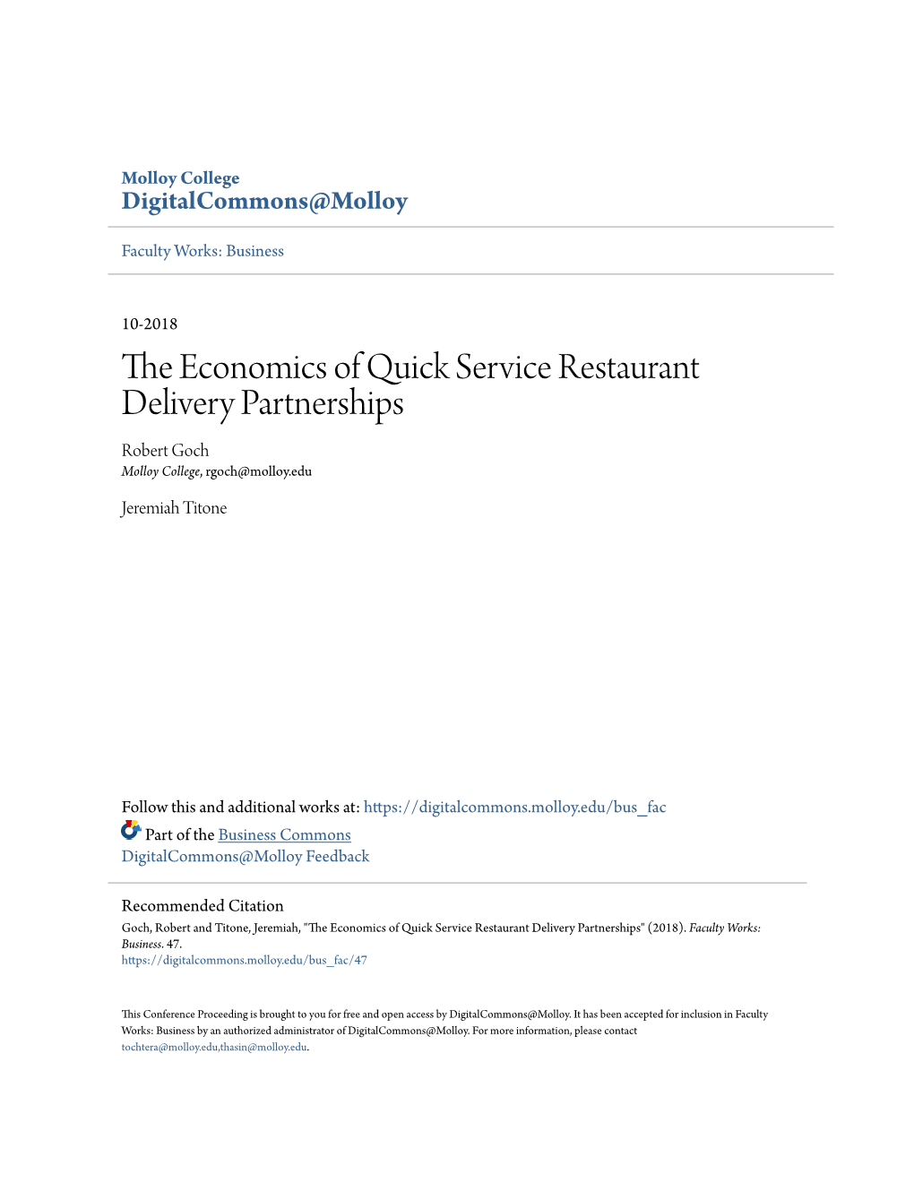 The Economics of Quick Service Restaurant Delivery Partnerships