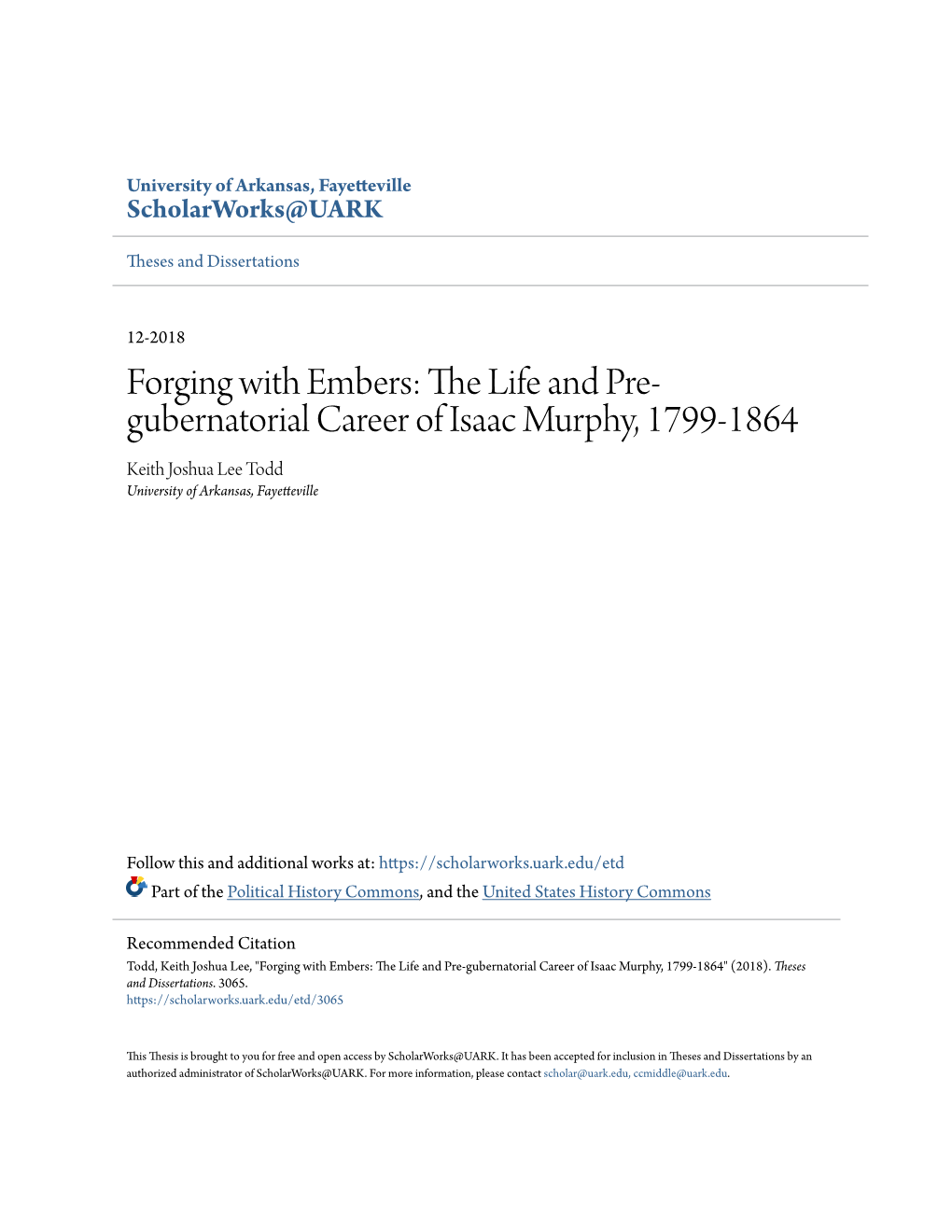 The Life and Pre-Gubernatorial Career of Isaac Murphy, 1799-1864