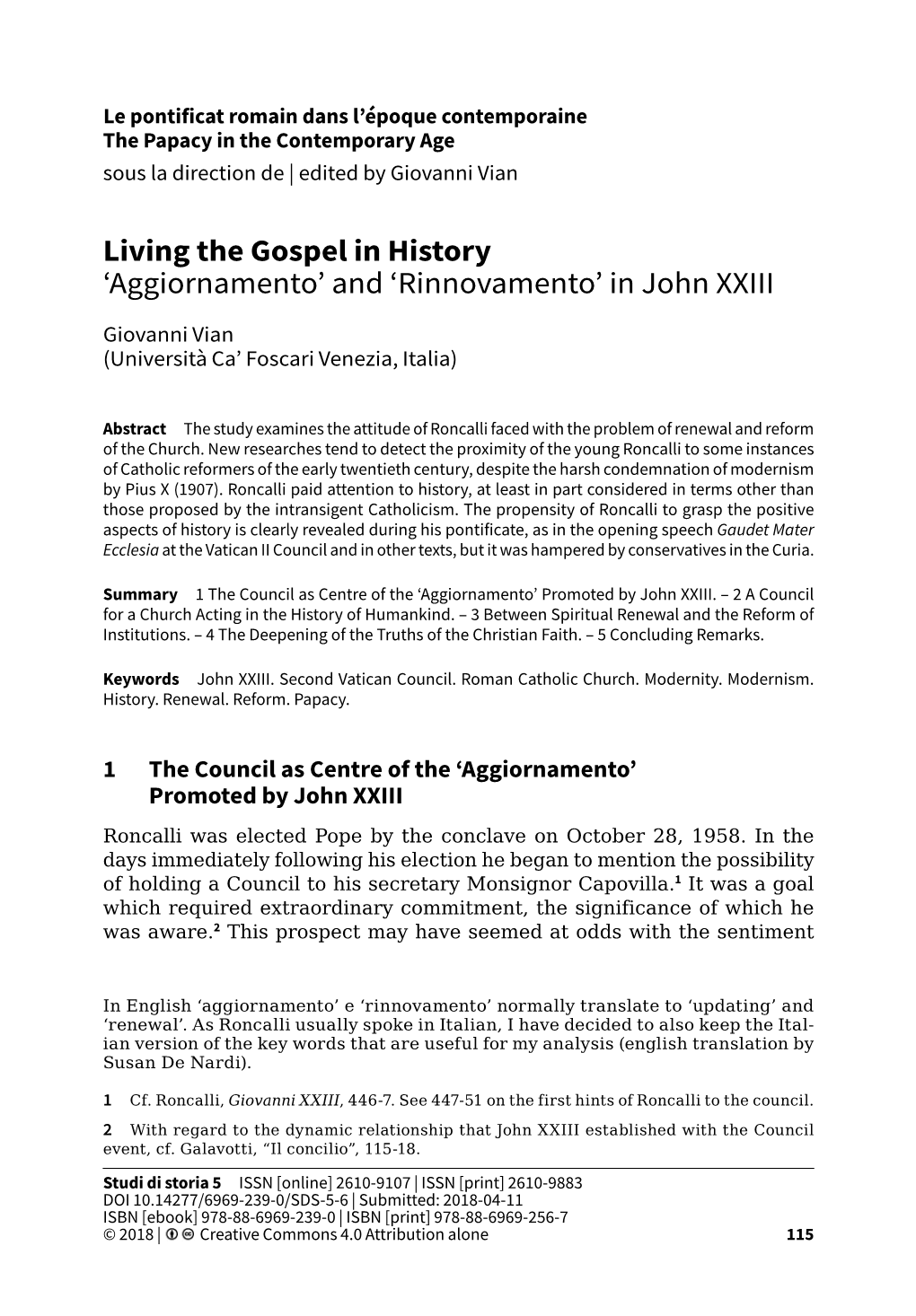 'Aggiornamento' and 'Rinnovamento' in John XXIII