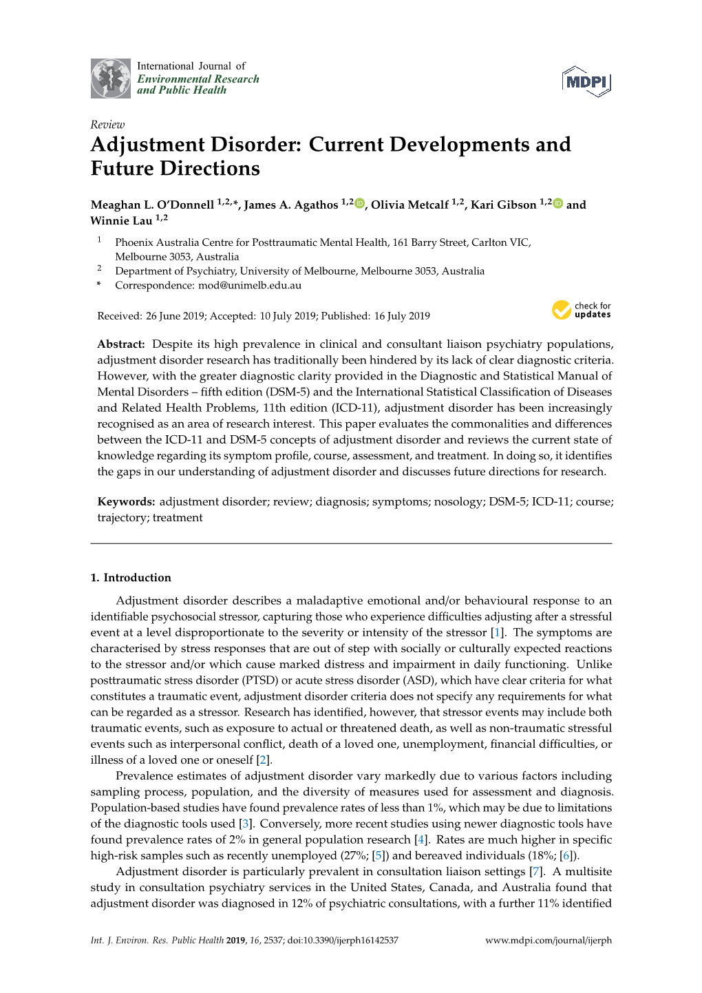 Adjustment Disorder: Current Developments and Future Directions