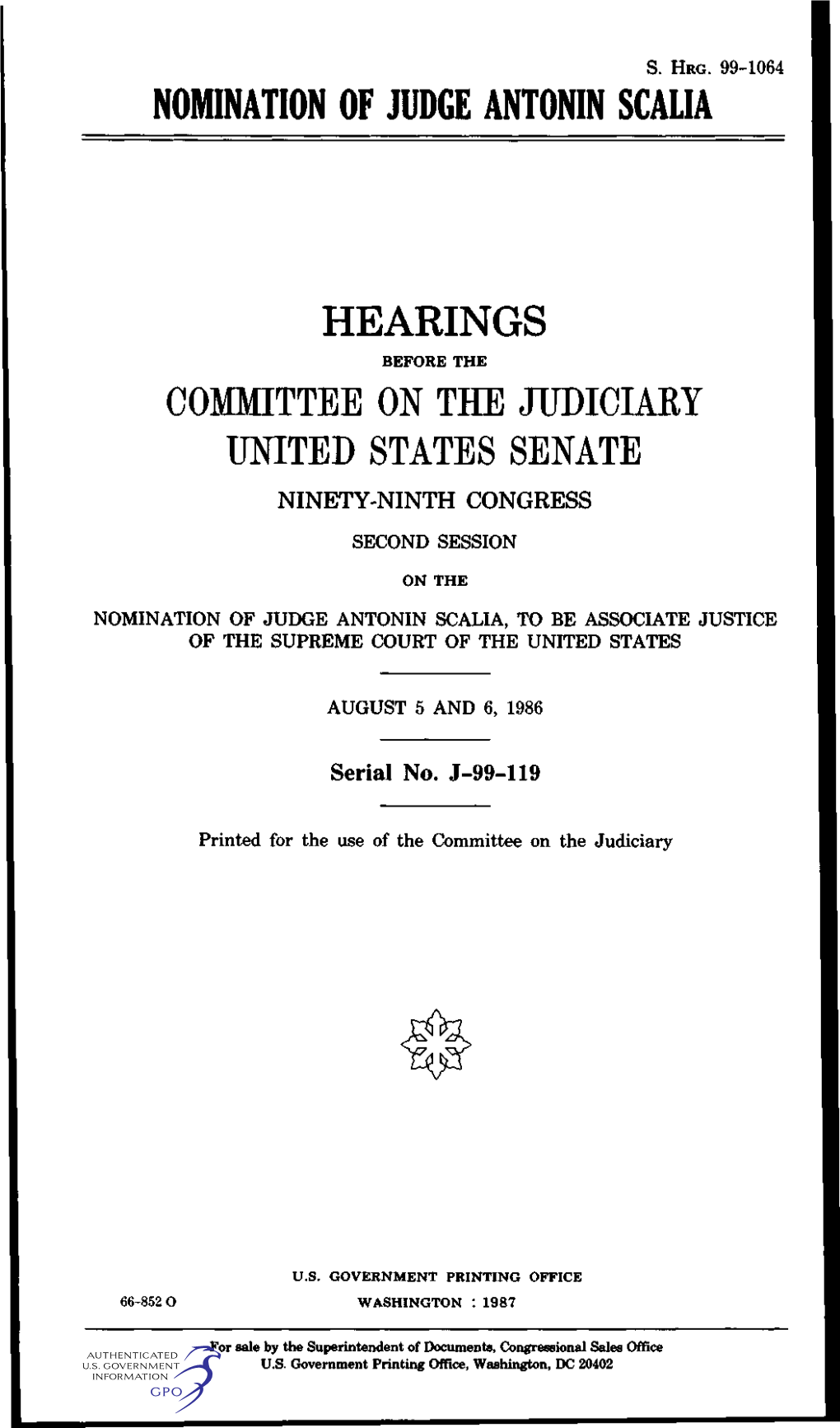 Nomination of Judge Antonin Scalia Hearings Committee