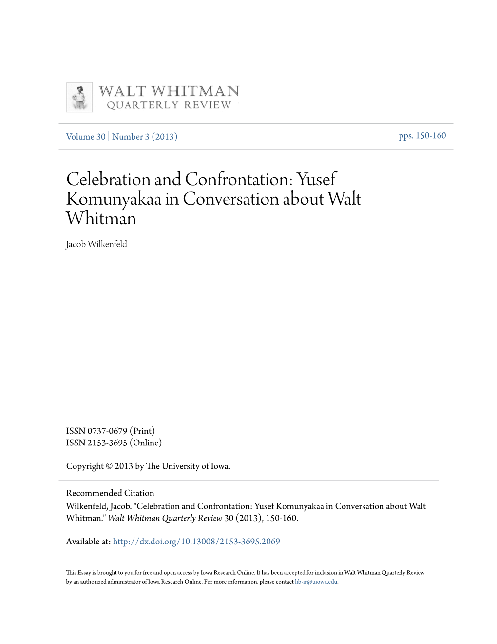 Celebration and Confrontation: Yusef Komunyakaa in Conversation About Walt Whitman Jacob Wilkenfeld