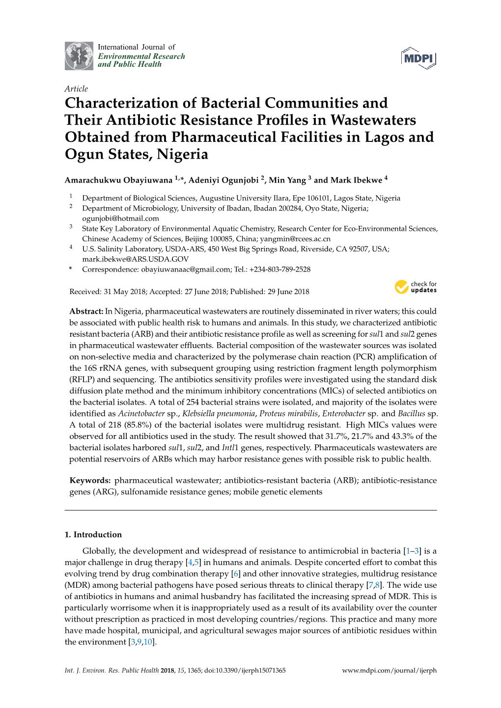 Characterization of Bacterial Communities and Their Antibiotic