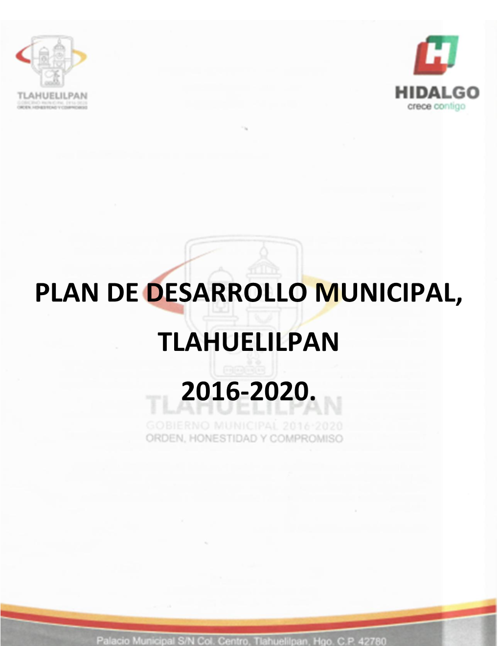 Plan De Desarrollo Municipal, Tlahuelilpan 2016-2020