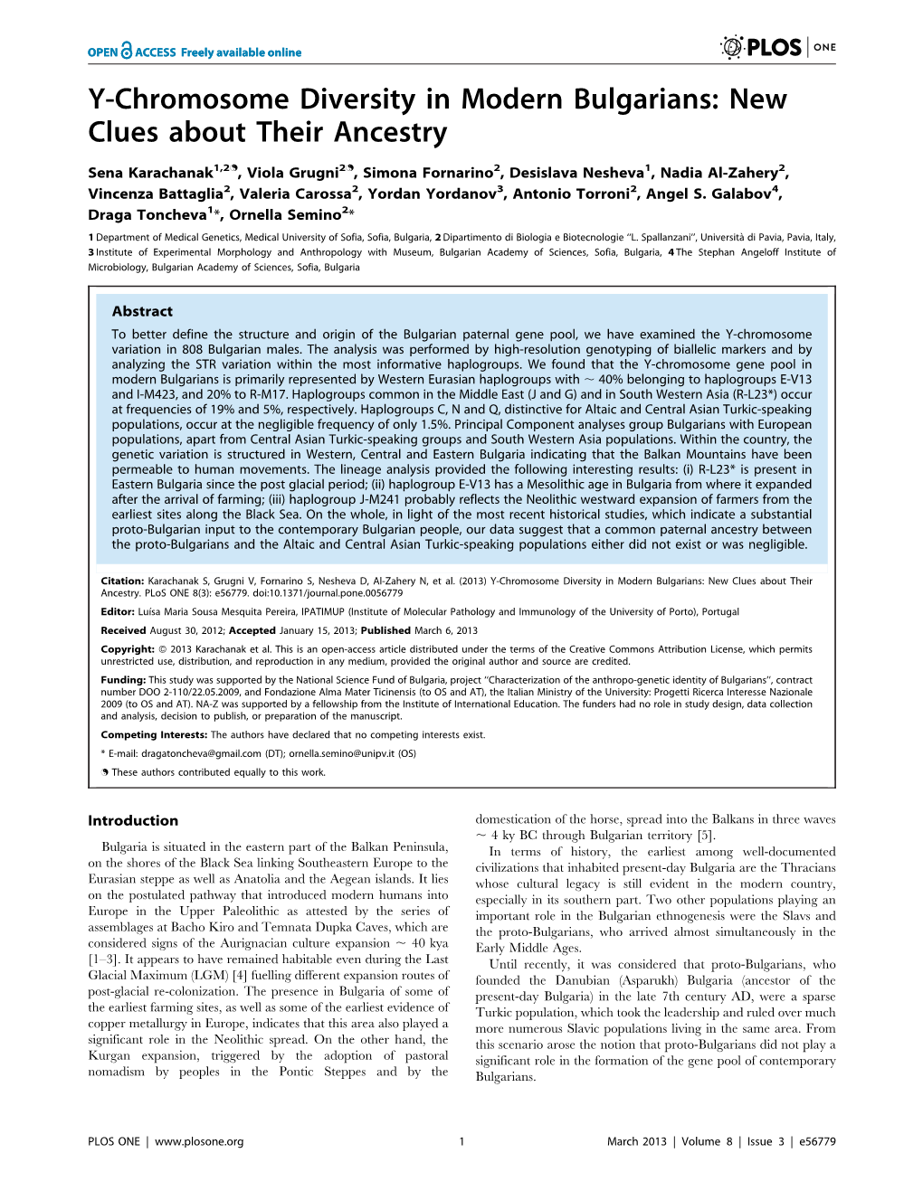 Y-Chromosome Diversity in Modern Bulgarians: New Clues About Their Ancestry