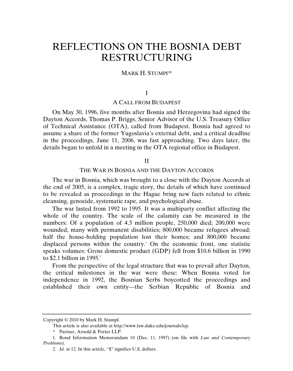 Reflections on the Bosnia Debt Restructuring