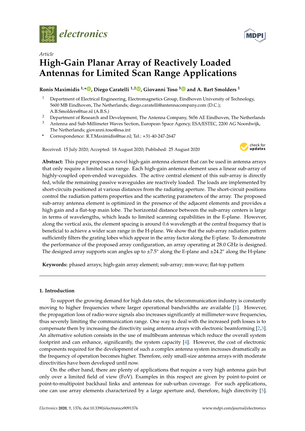 High-Gain Planar Array of Reactively Loaded Antennas for Limited Scan Range Applications