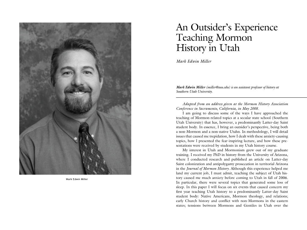 An Outsider's Experience Teaching Mormon History in Utah