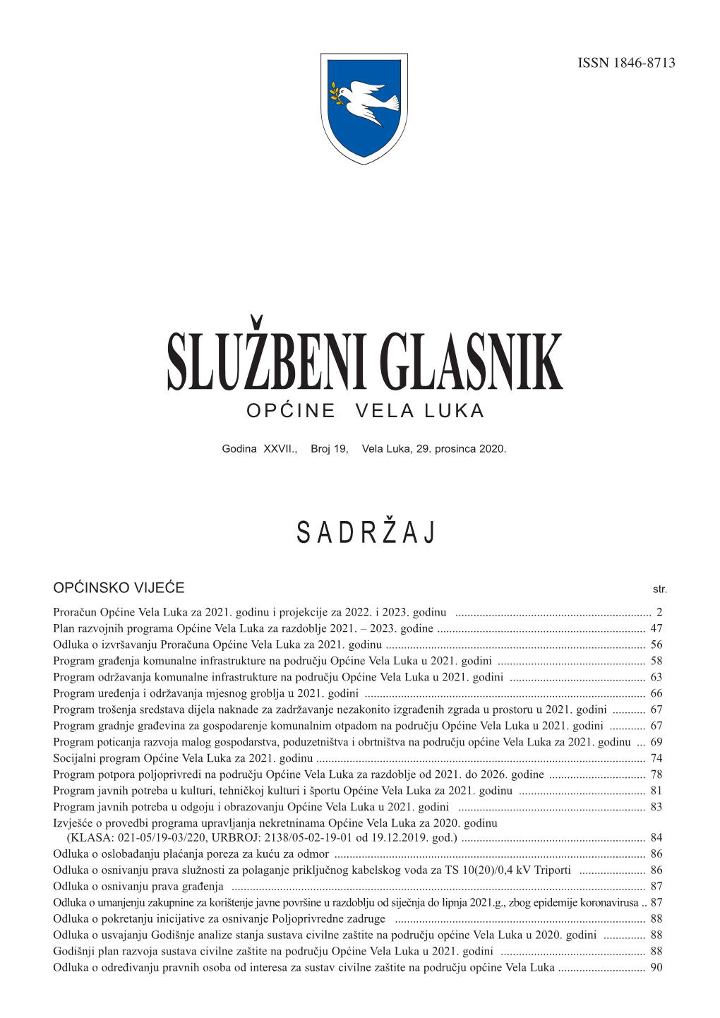 Službeni Glasnik Općine Vela Luka Br. 19/20