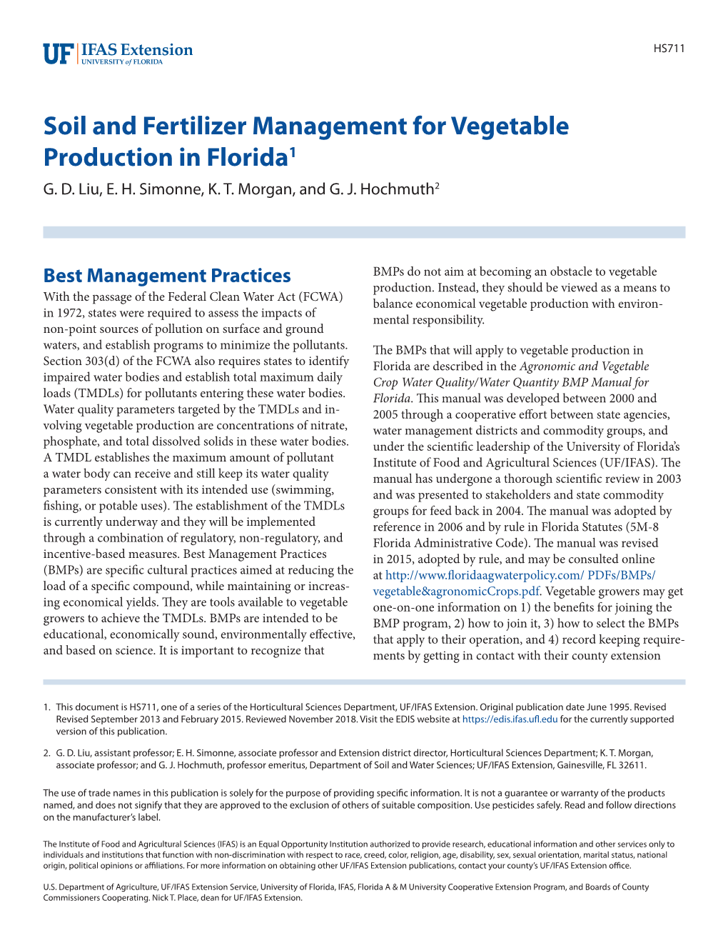 Soil and Fertilizer Management for Vegetable Production in Florida1 G