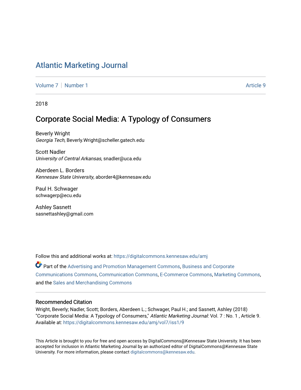 Corporate Social Media: a Typology of Consumers