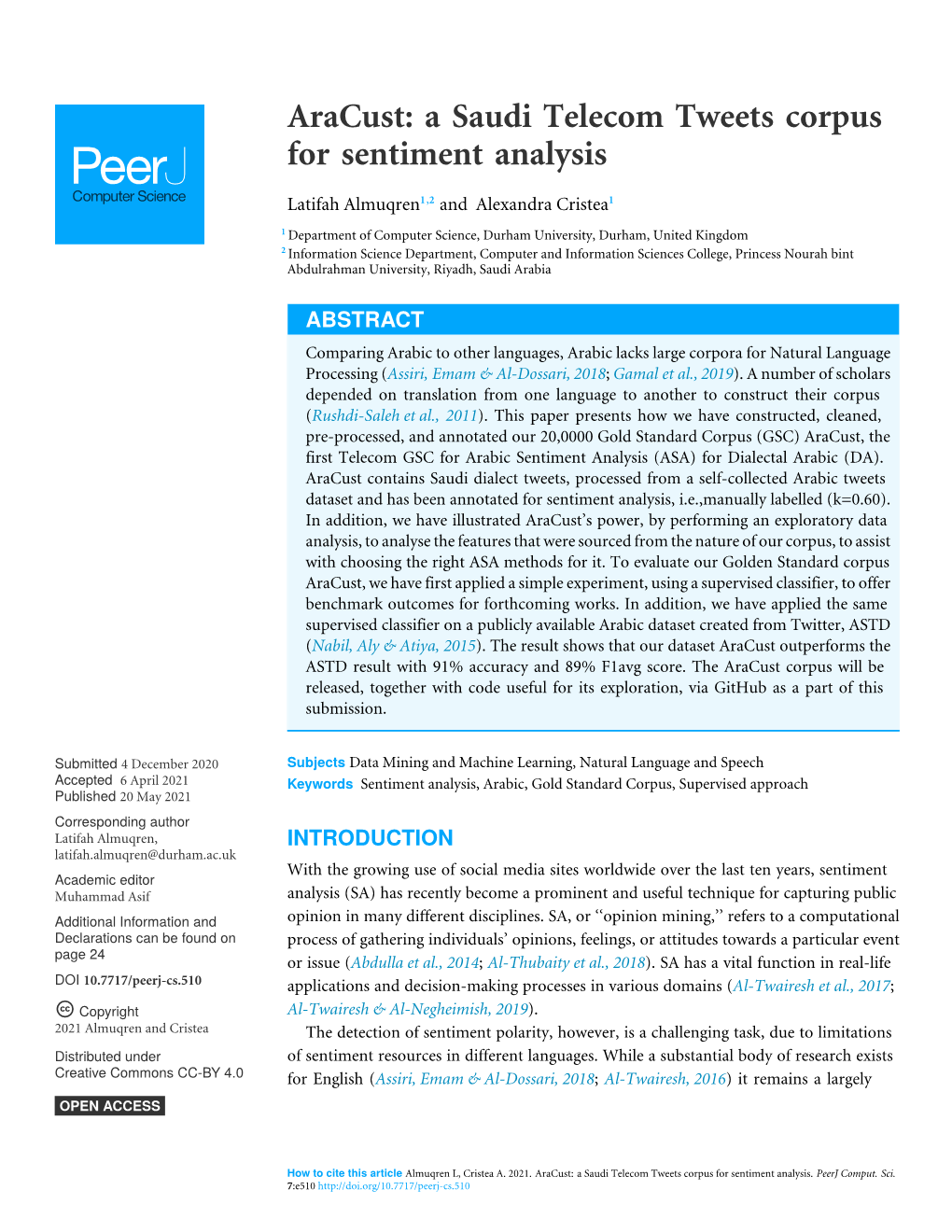 A Saudi Telecom Tweets Corpus for Sentiment Analysis