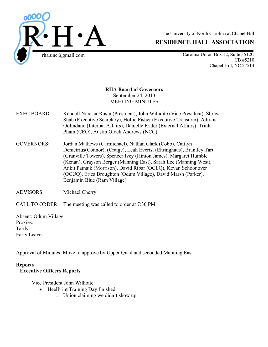 RHA Board of Governors