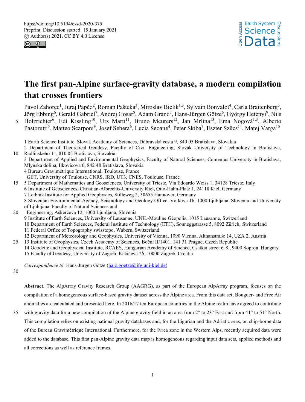 The First Pan-Alpine Surface-Gravity Database, a Modern Compilation