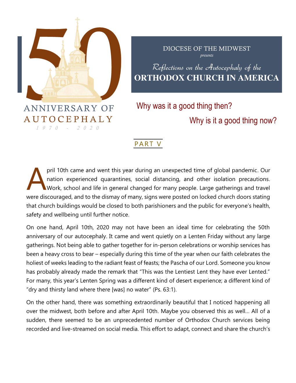 50ANNIVERSARY of AUTOCEPHALY Reflections on The