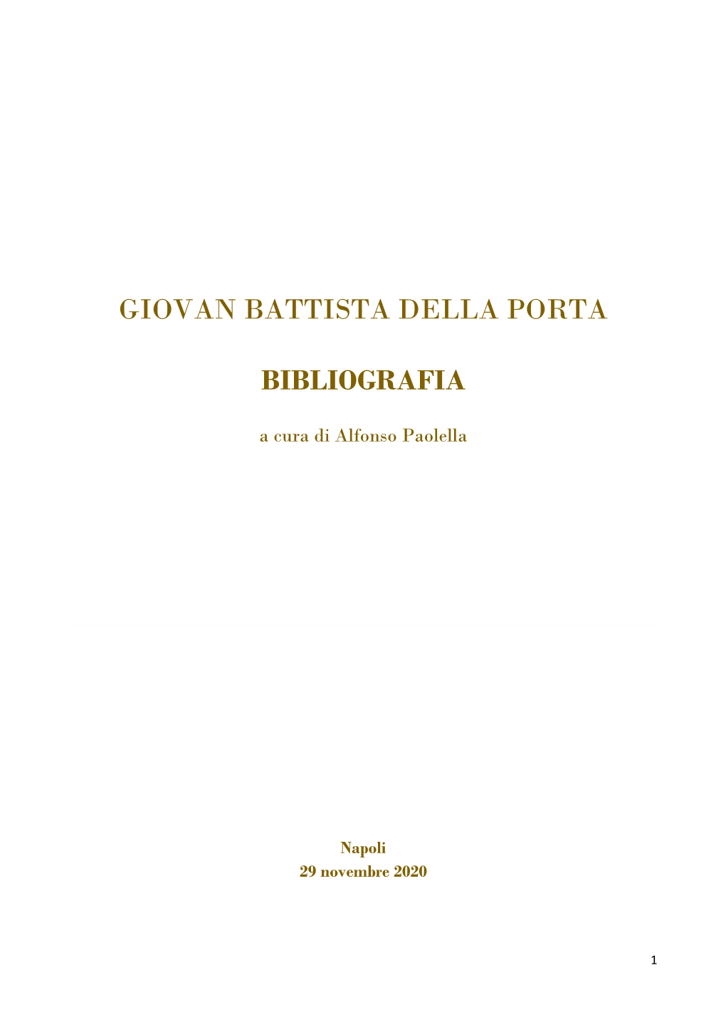 Giovan Battista Della Porta Bibliografia