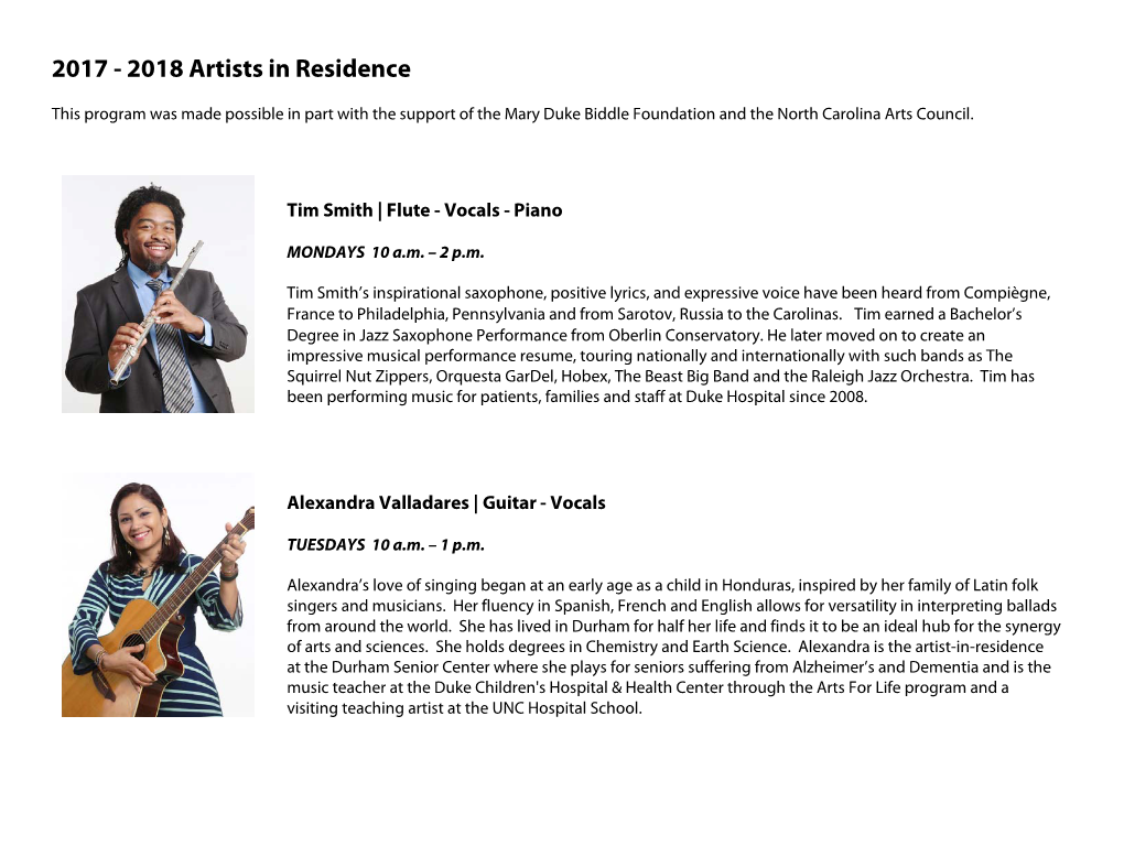 2017 - 2018 Artists in Residence