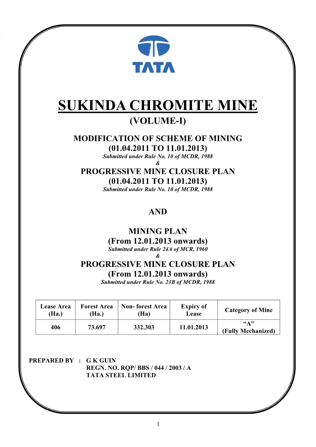 Sukinda Chromite Mine (Volume-I)