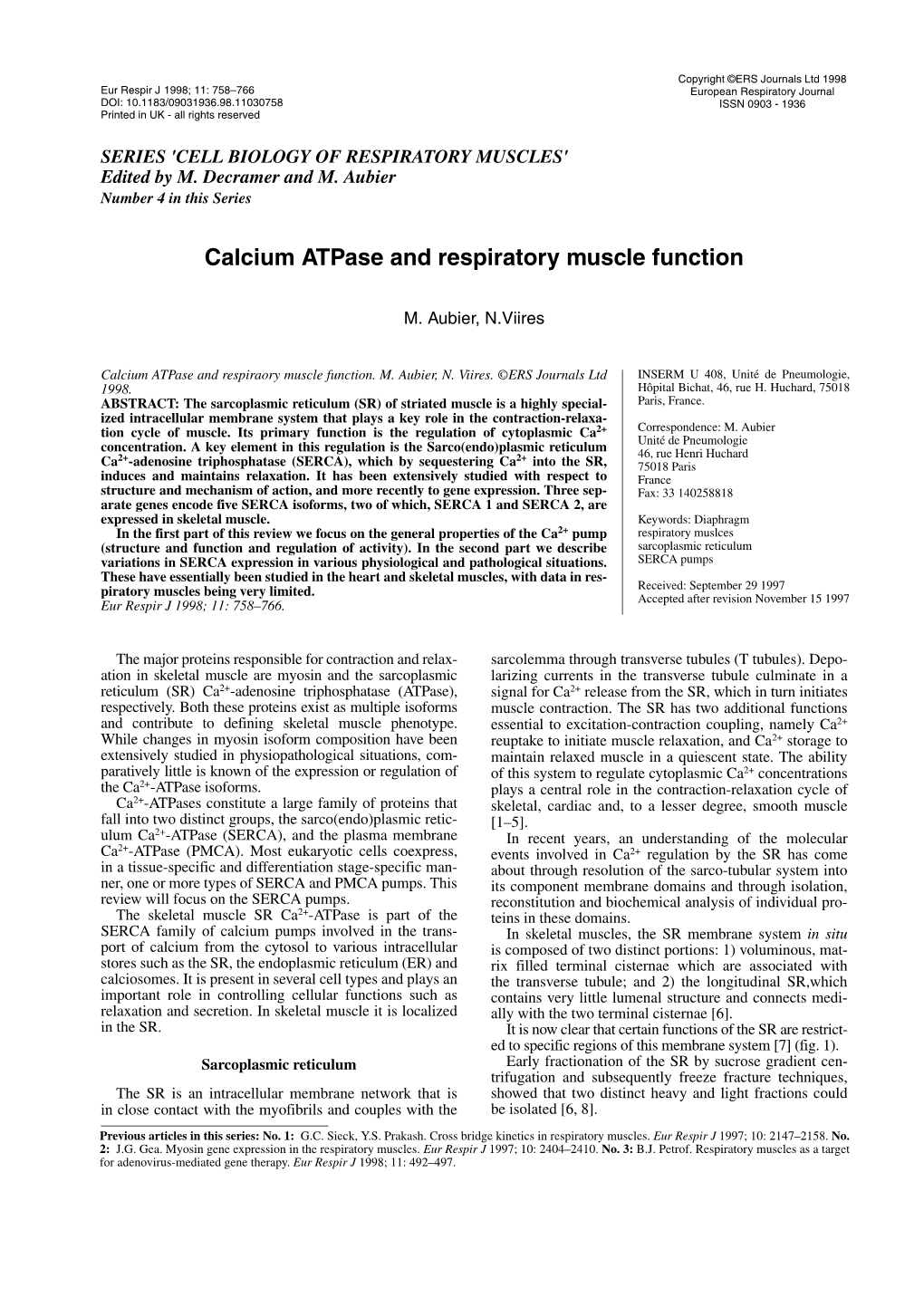 Calcium Atpase and Respiratory Muscle Function