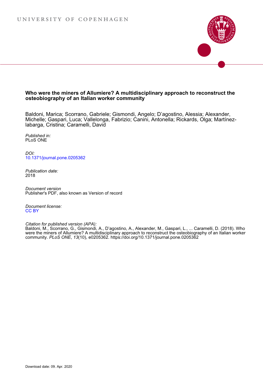 Who Were the Miners of Allumiere? a Multidisciplinary Approach to Reconstruct the Osteobiography of an Italian Worker Community