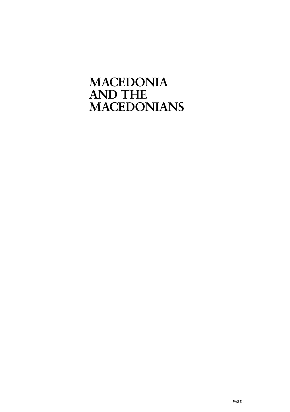 Macedonia and the Macedonians