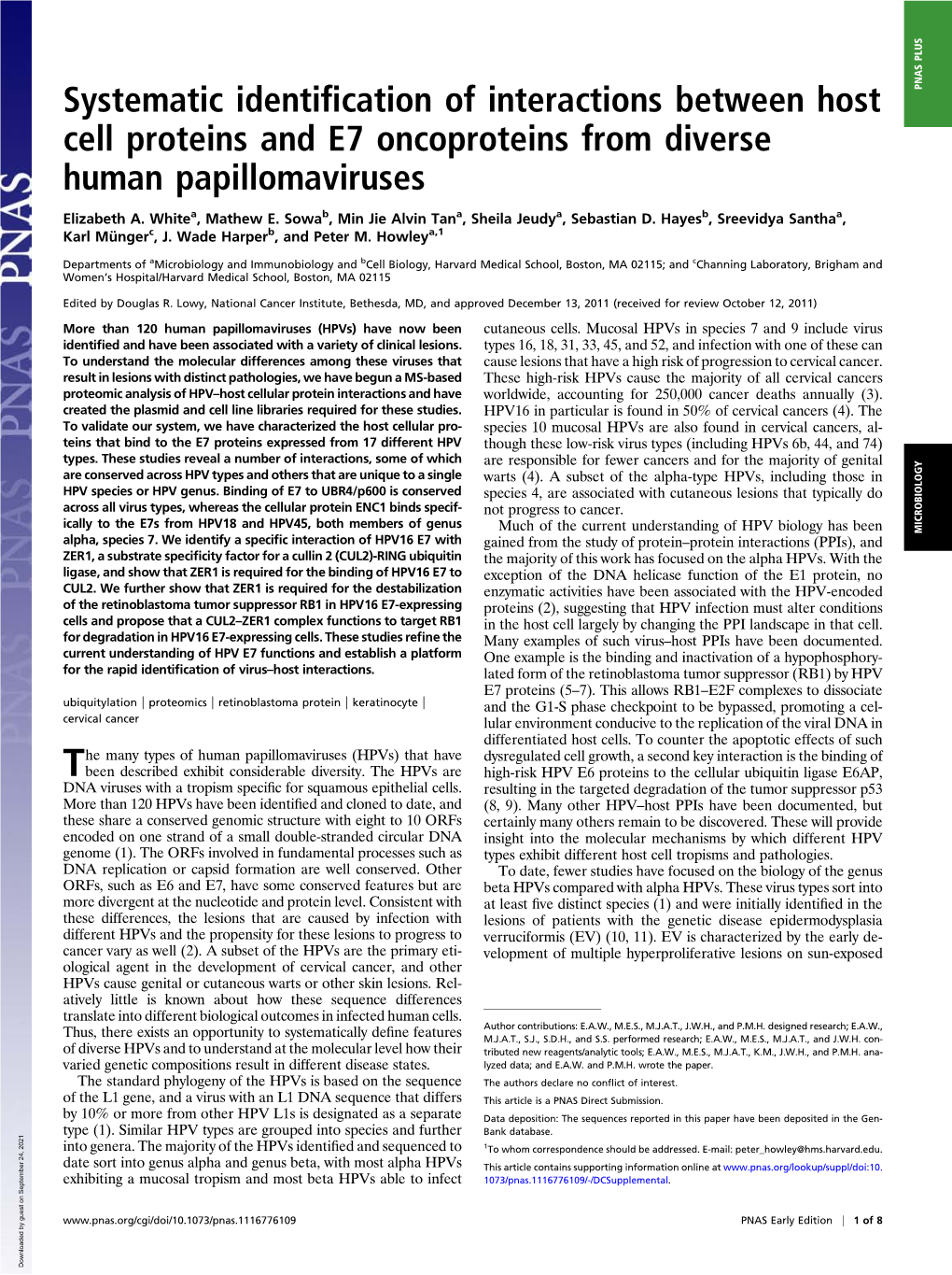 Systematic Identification of Interactions Between Host Cell