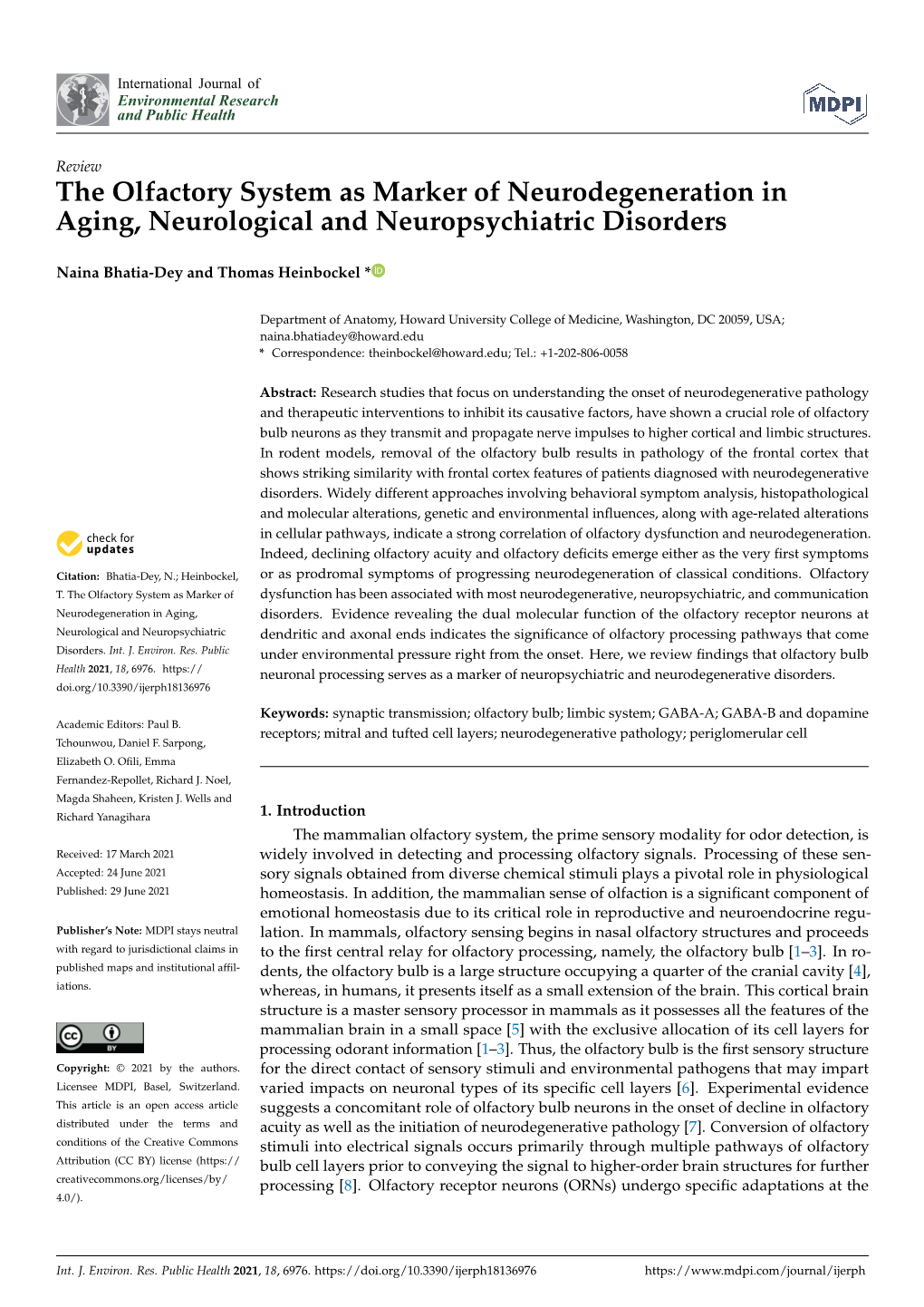 The Olfactory System As Marker of Neurodegeneration in Aging, Neurological and Neuropsychiatric Disorders