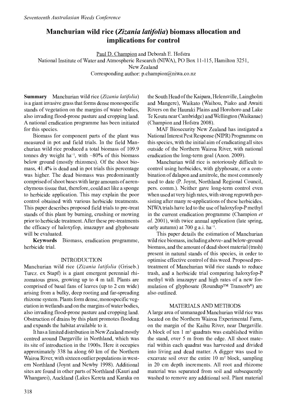 Zizania Latifolia) Biomass Allocation and Implications for Control