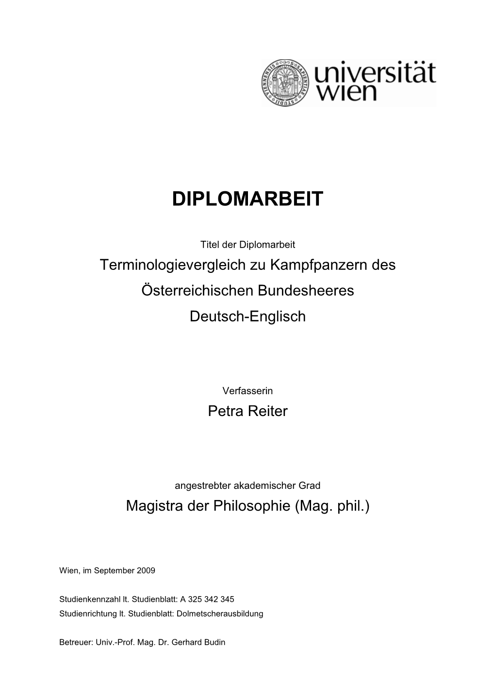 Terminologievergleich Zu Kampfpanzern Des Österreichischen Bundesheeres Deutsch-Englisch