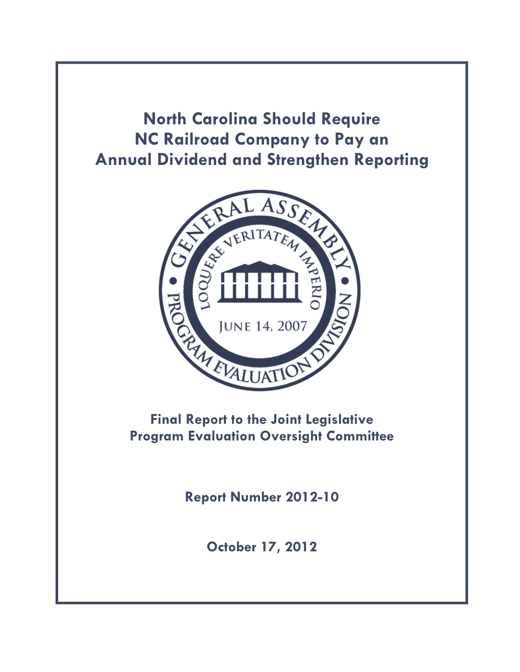 Final Report to the Joint Legislative Program Evaluation Oversight Committee