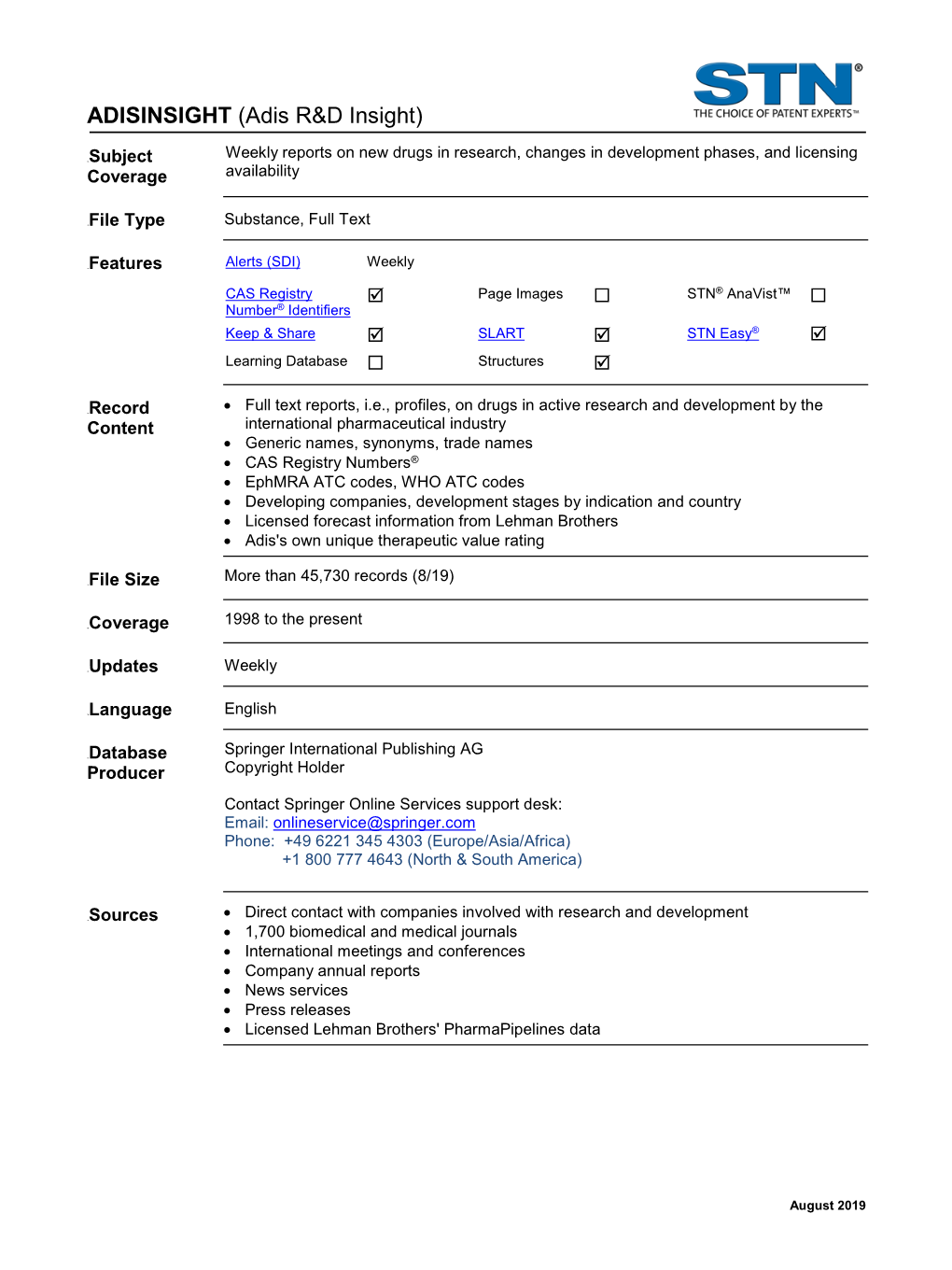 ADISINSIGHT Database Summary Sheet