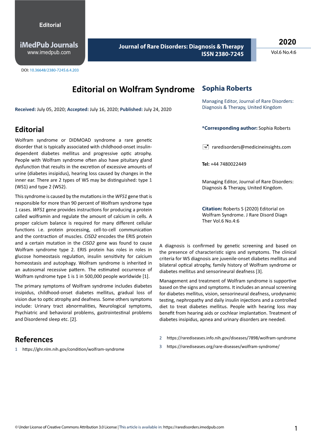 Editorial on Wolfram Syndrome