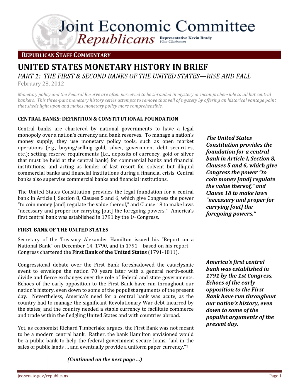 JEC Republicans | Monetary History-P1