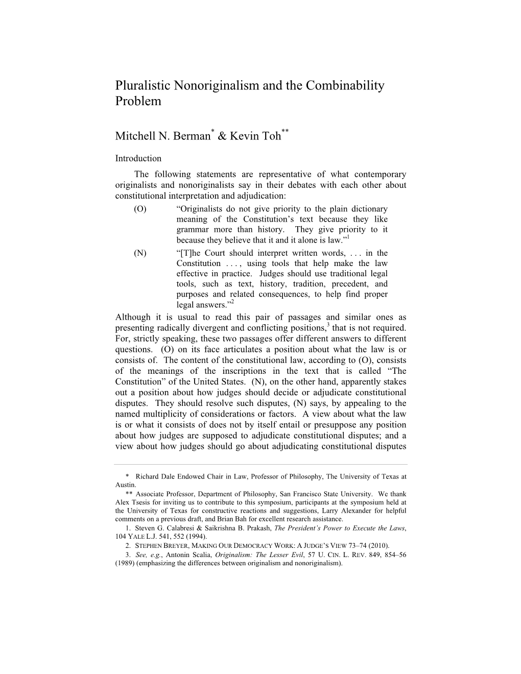 Pluralistic Nonoriginalism and the Combinability Problem