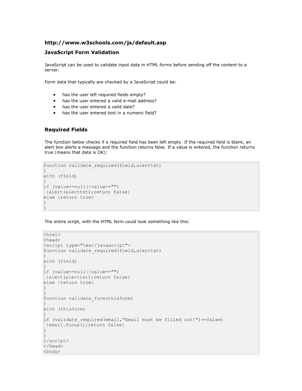 Javascript Form Validation