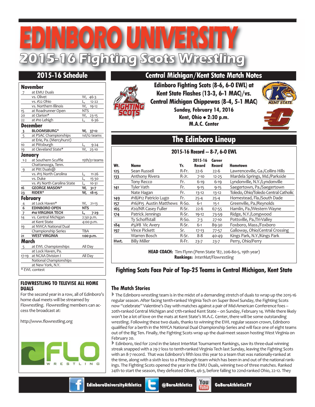 2015-16 CMU and Kent State Wrestling Notes Layout 1