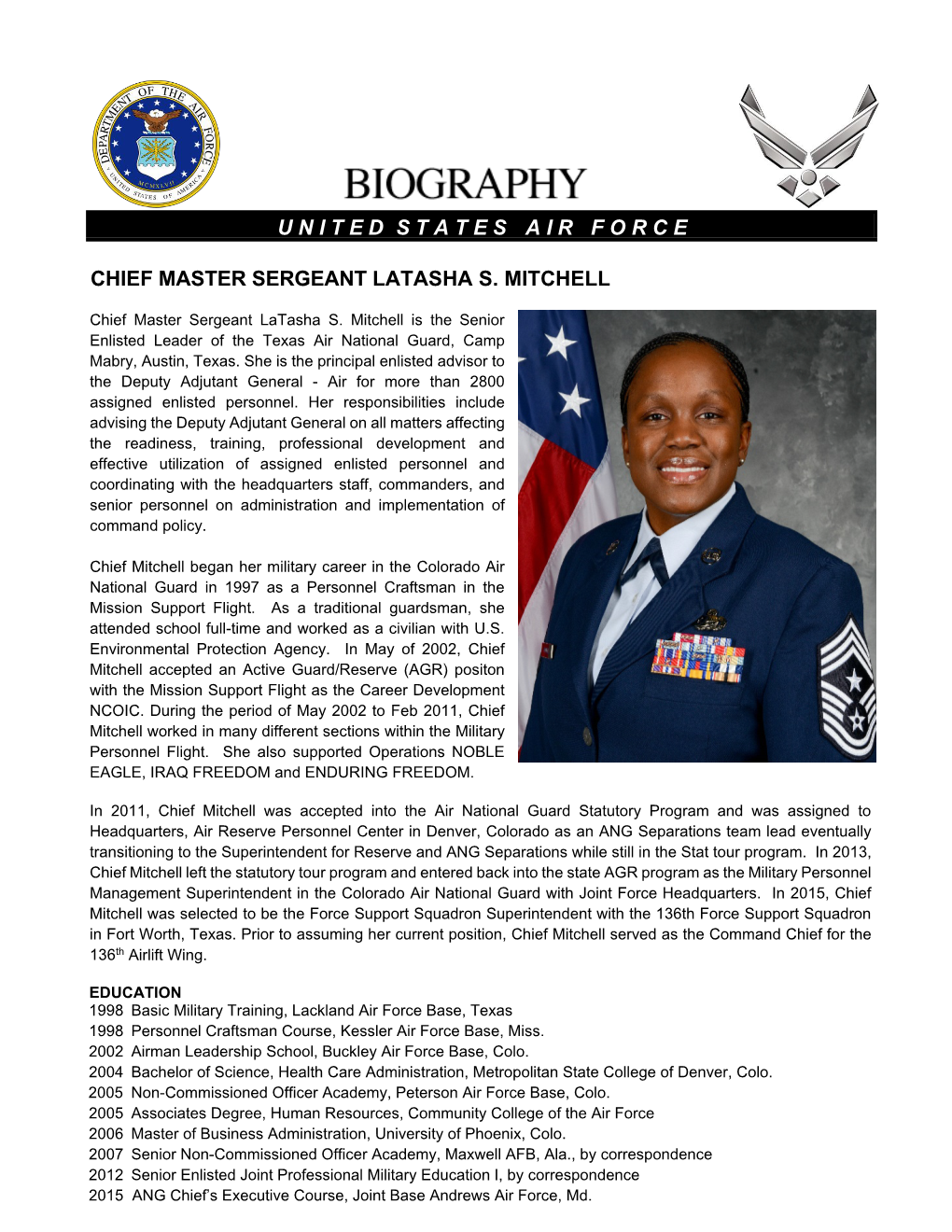 Chief Master Sergeant Latasha S. Mitchell