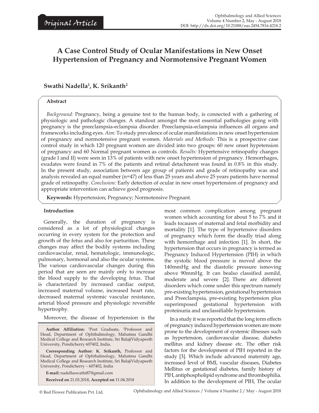 Original Article a Case Control Study of Ocular Manifestations In