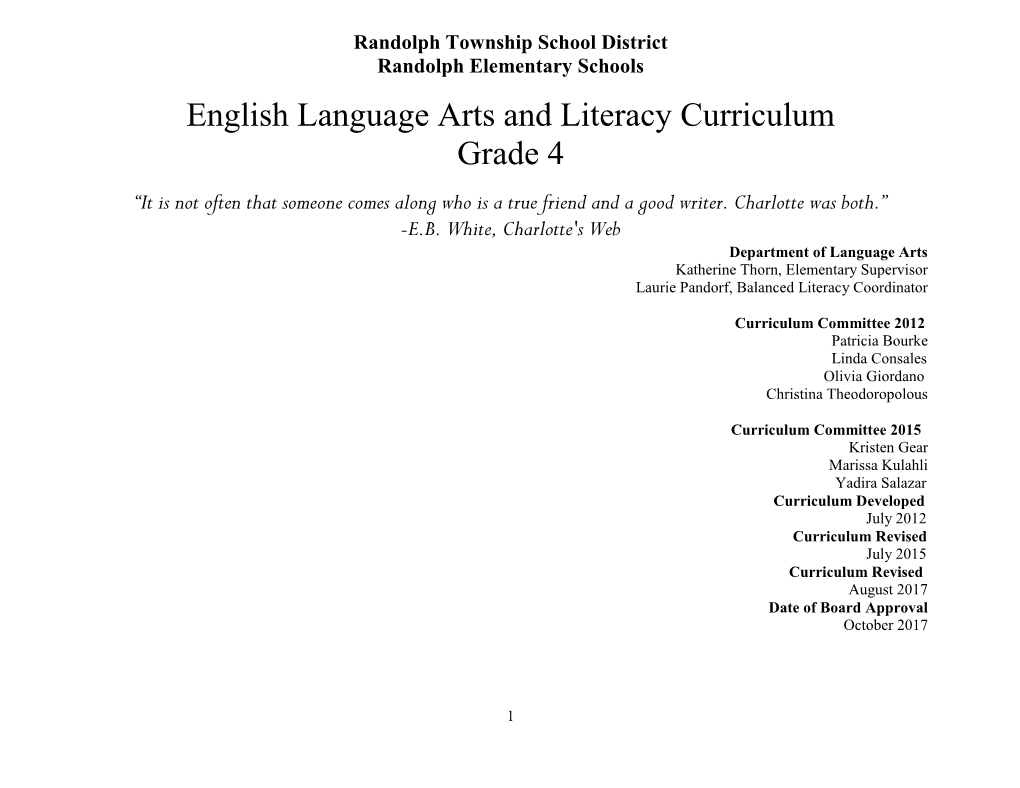 English Language Arts and Literacy Curriculum Grade 4