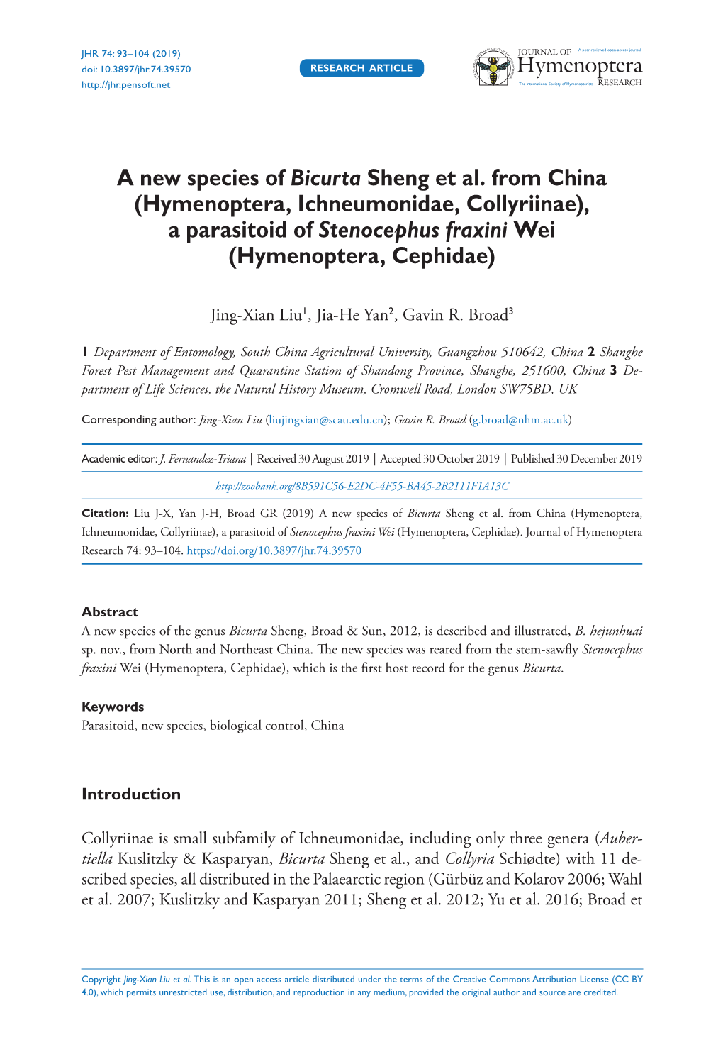 A New Species of Bicurta Sheng Et Al