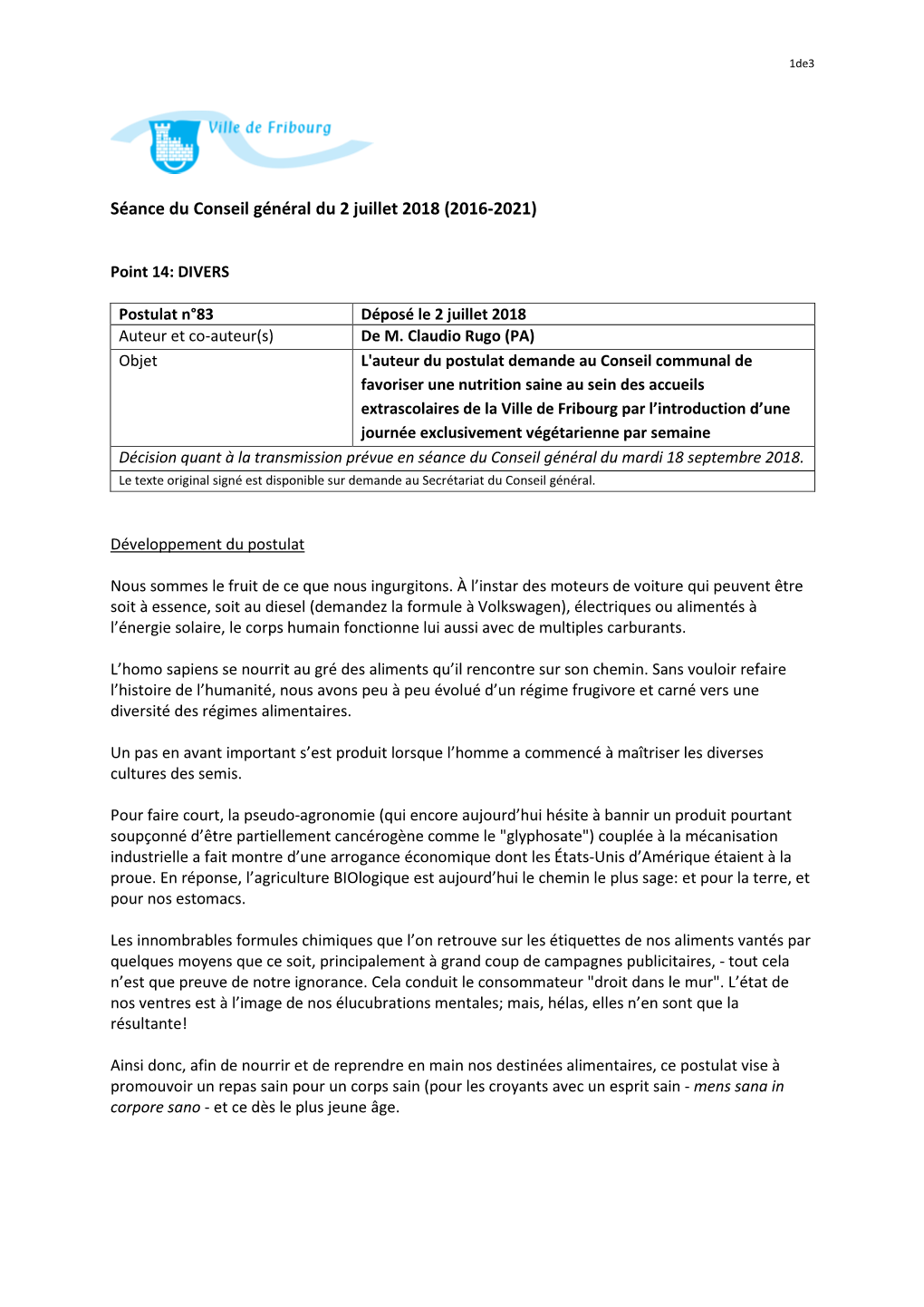 Séance Du Conseil Général Du 2 Juillet 2018 (2016-2021)