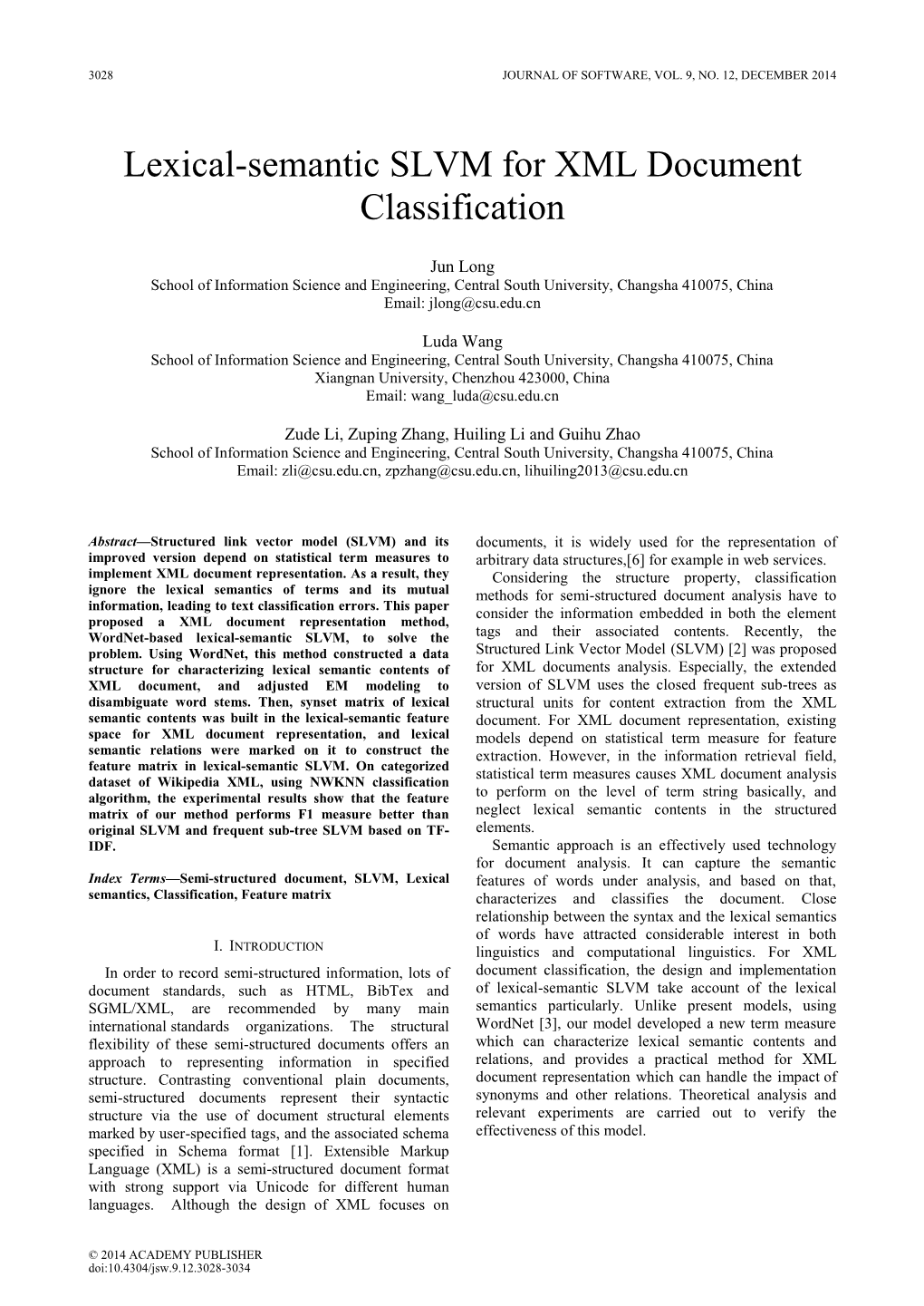 Lexical-Semantic SLVM for XML Document Classification