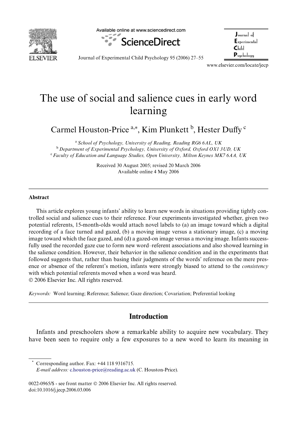 The Use of Social and Salience Cues in Early Word Learning