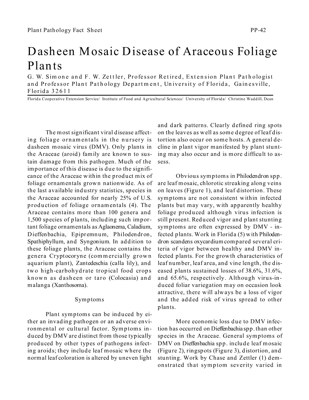 Dasheen Mosaic Disease of Araceous Foliage Plants G