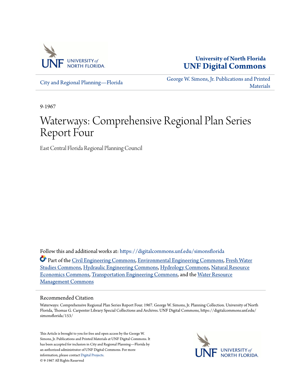 Waterways: Comprehensive Regional Plan Series Report Four East Central Florida Regional Planning Council