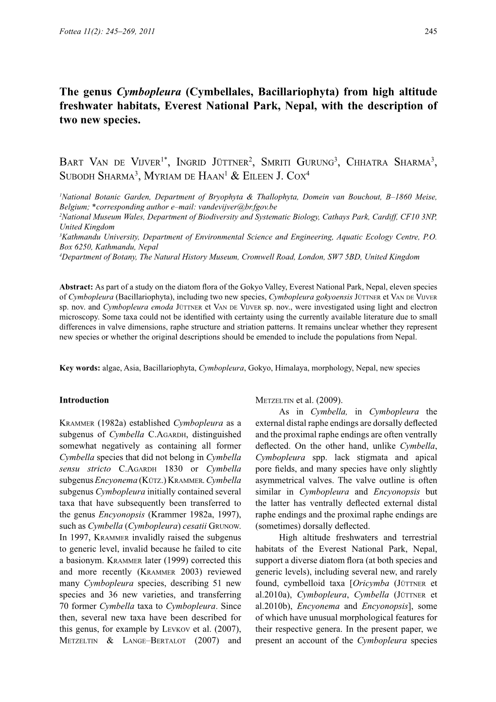 The Genus Cymbopleura (Cymbellales, Bacillariophyta) from High Altitude Freshwater Habitats, Everest National Park, Nepal, with the Description of Two New Species