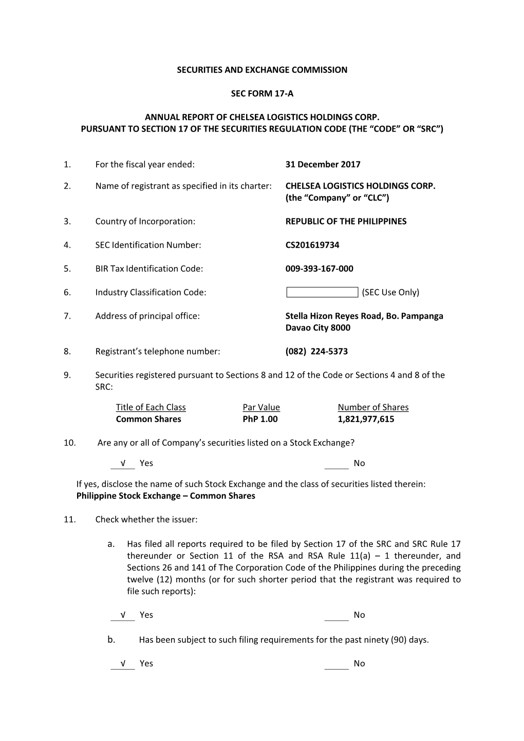 Securities and Exchange Commission Sec Form 17-A